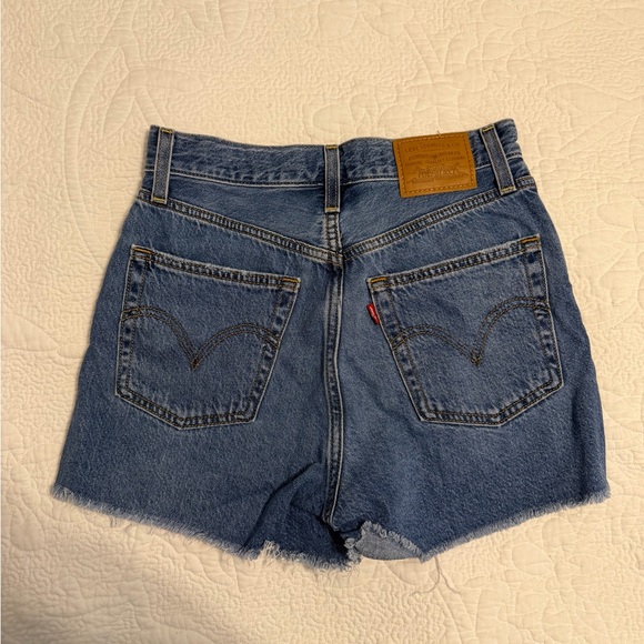 High-Rise Distressed Denim Cutoff Shorts - Blue - Picture 3 of 4